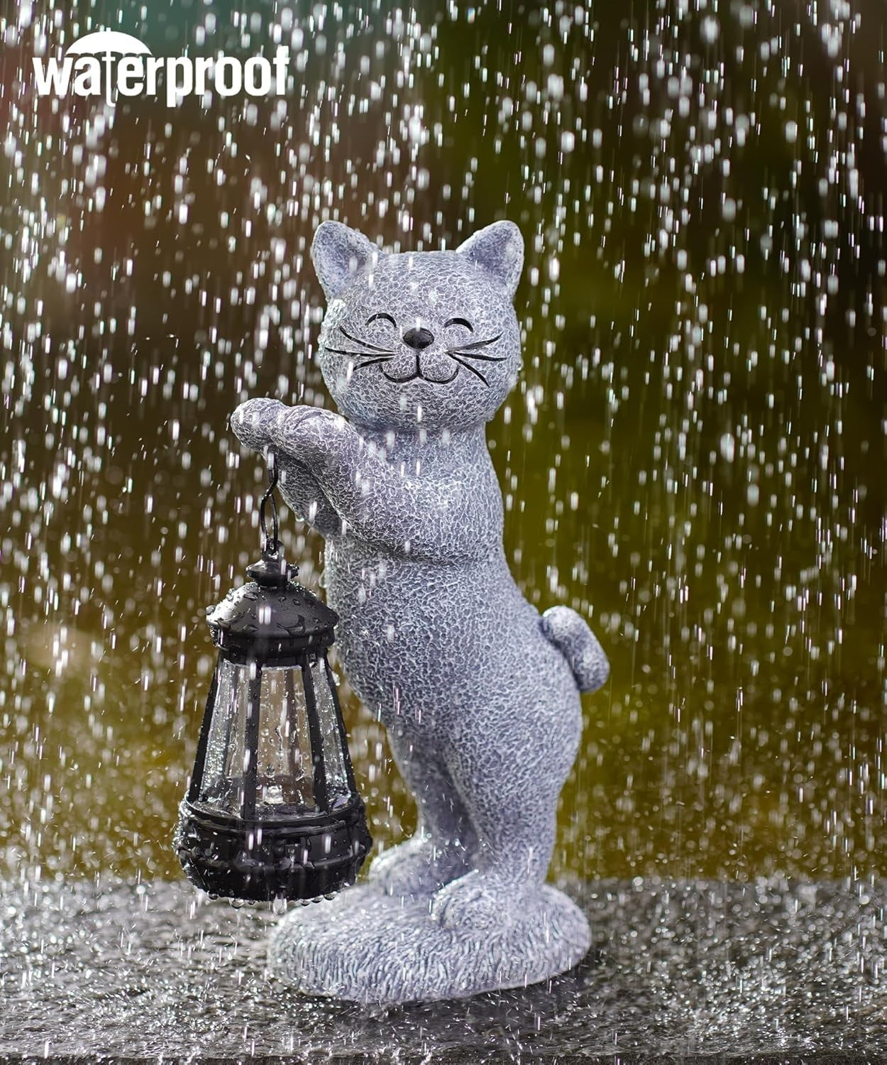 Solar Cat Garden Statue with Lantern | Outdoor LED Ornament Waterproof Patio