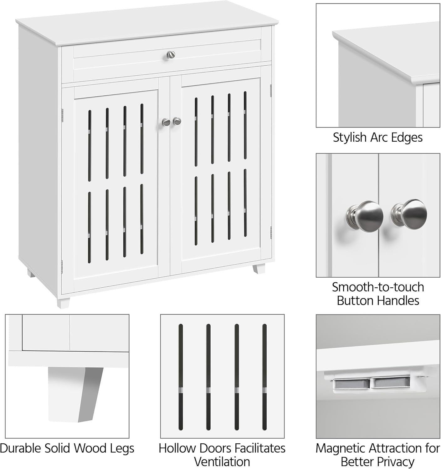 White Wooden Shoe Cabinet with Drawer & Adjustable Shelves for Hallway