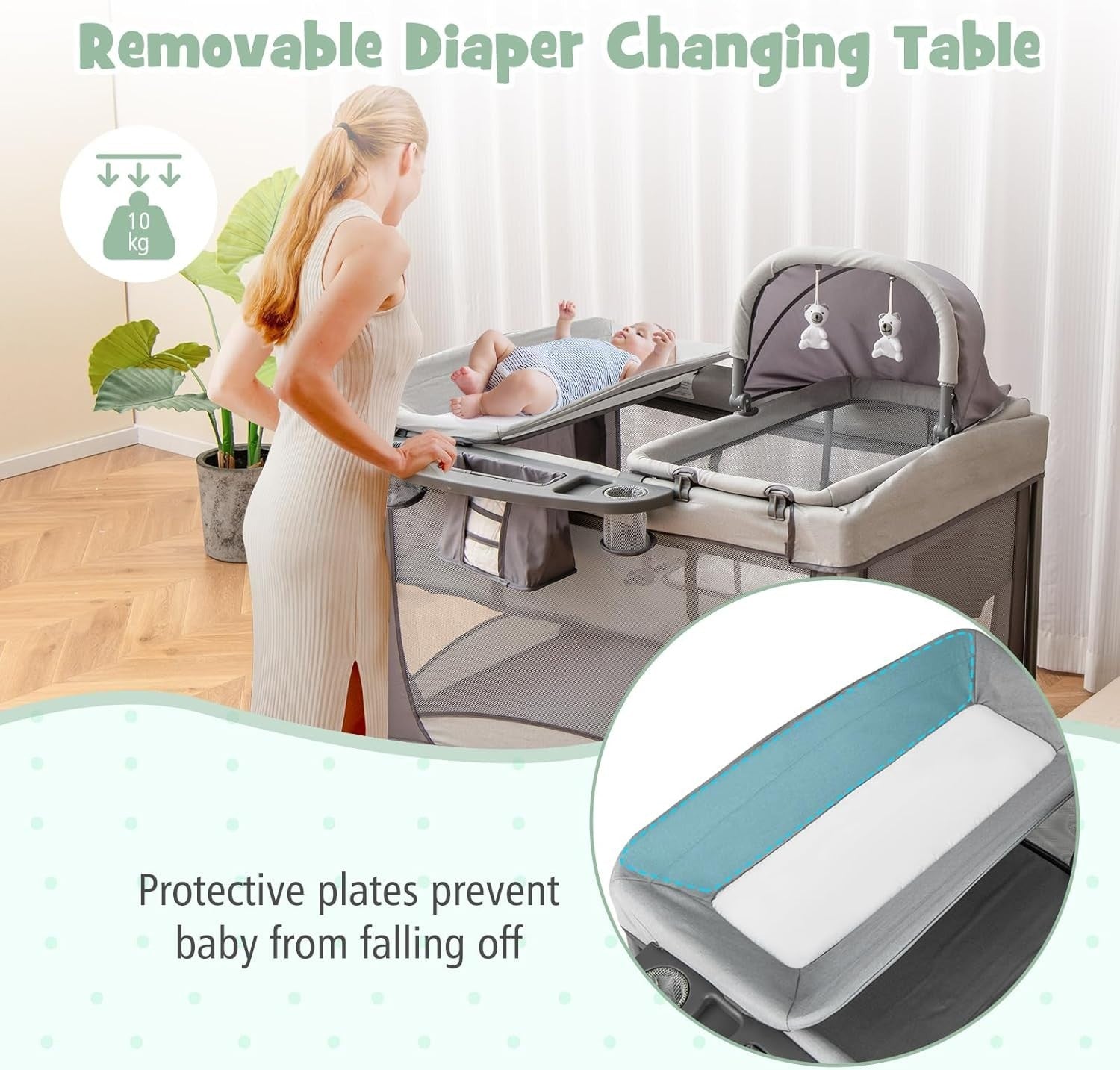 5in1 Travel Cot Baby Bedside Crib Bassinet w/ Mattress Folding Playard Grey