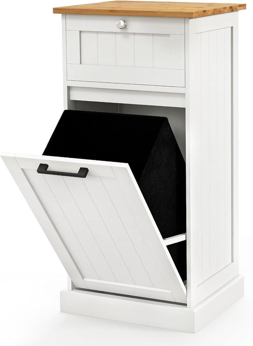 Tilt-Out Laundry Cabinet 30L With Drawer Modern Bathroom Storage White
