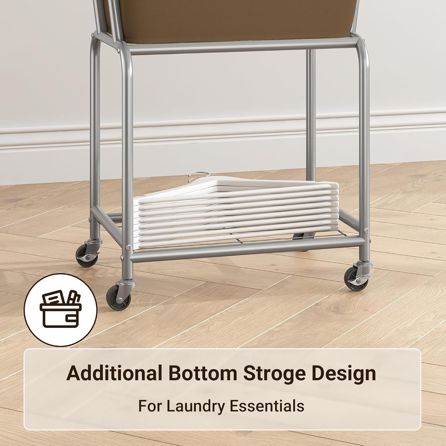 Rolling Laundry Cart with Wheels Removable Bag & Shelf Metal Frame Laundry