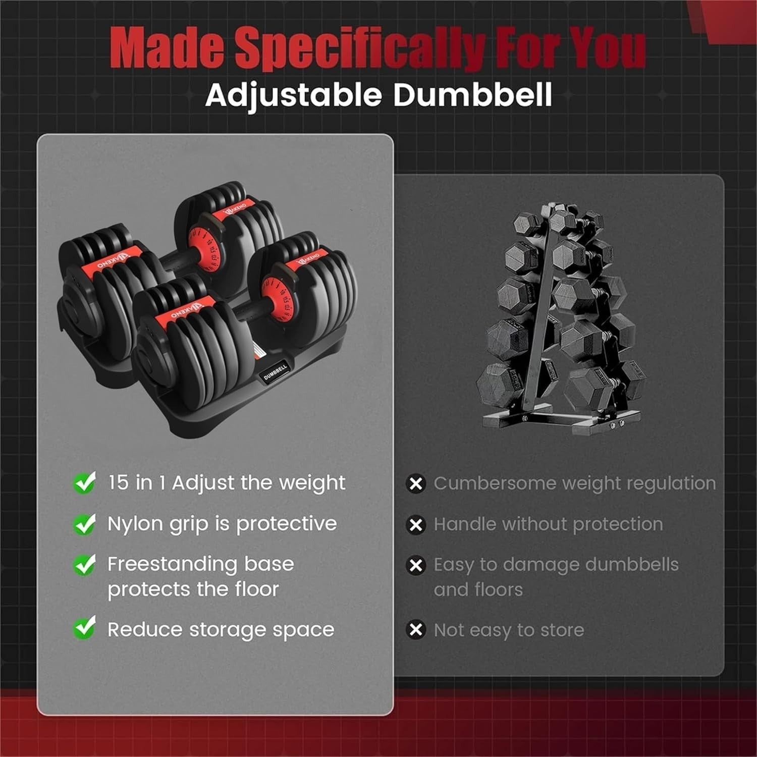 Adjustable Dumbbell Pair 24kg 15-in-1 Fast Twist Home Gym + Grips