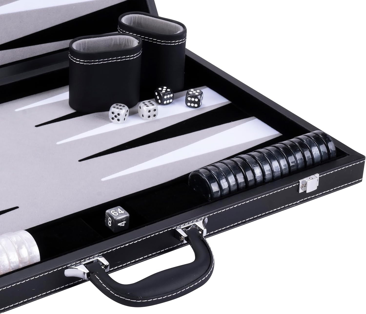 21 Inch Deluxe Backgammon Set Faux Leather Case Interior Dice Cups