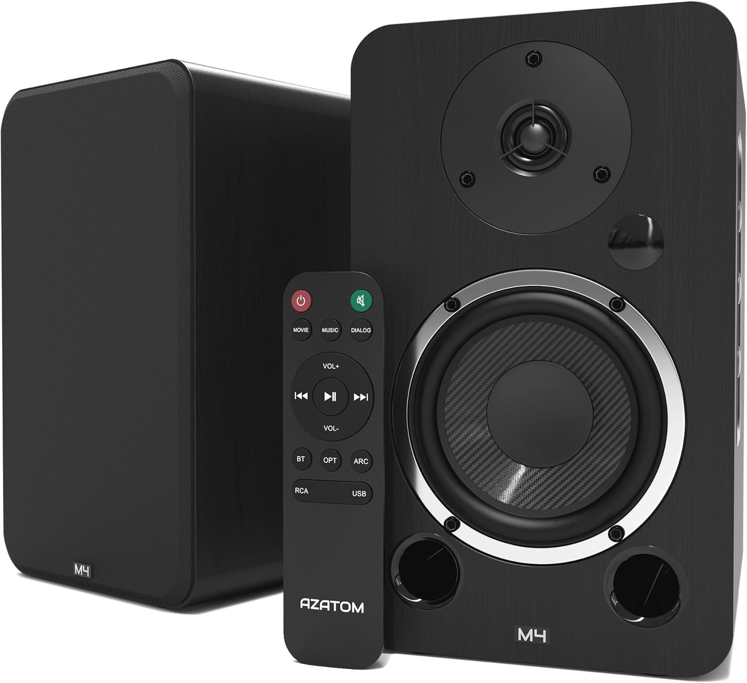 80W Bluetooth Bookshelf Speakers Hi-Res Audio HDMI Optical RCA Wood Finish