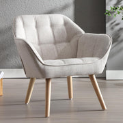 Linen Accent Armchair Beige Upholstered Tub Chair Wood Legs