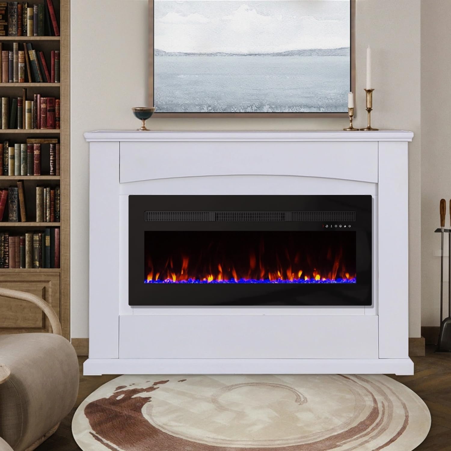 Wall-Mounted Electric Fireplace 60" with 16 Color Flames & Remote Control