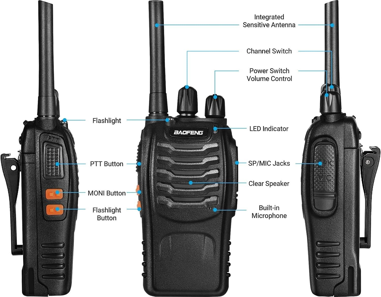 Long Range Walkie Talkies 4 Pack Rechargeable 2 Way Radios VOX USB Set