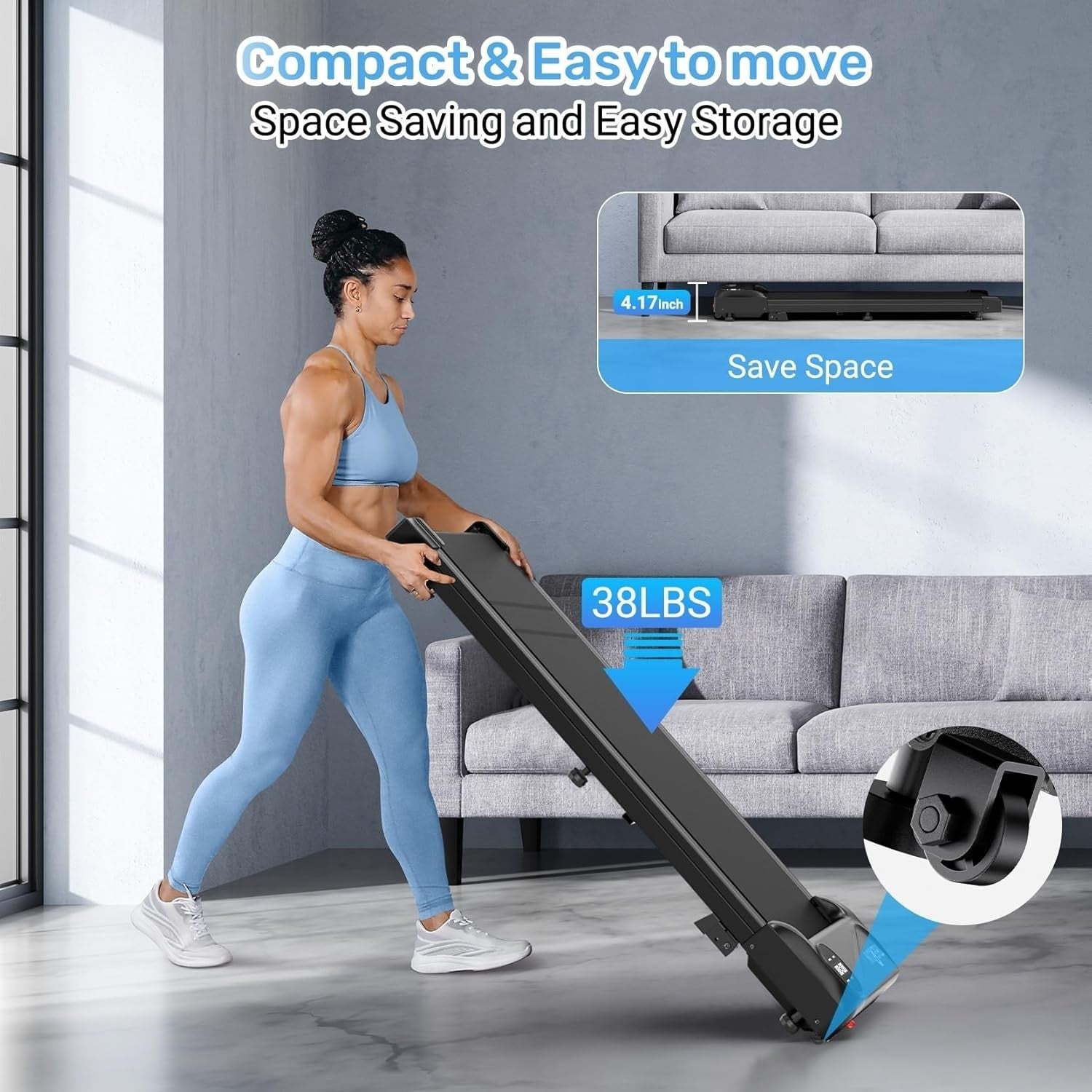 Portable Under Desk Treadmill with Remote, LED Display & 6% Incline, 2.5HP Motor