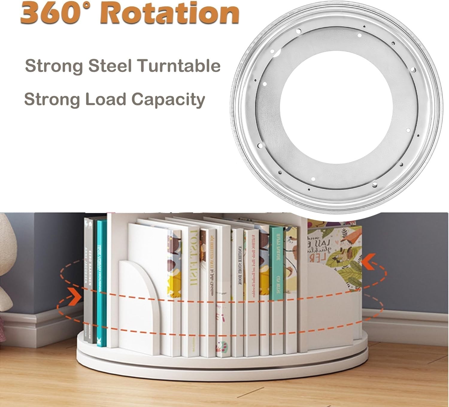 360° Rotating 5-Tier White Bookshelf – Space Saving Swivel Bookcase