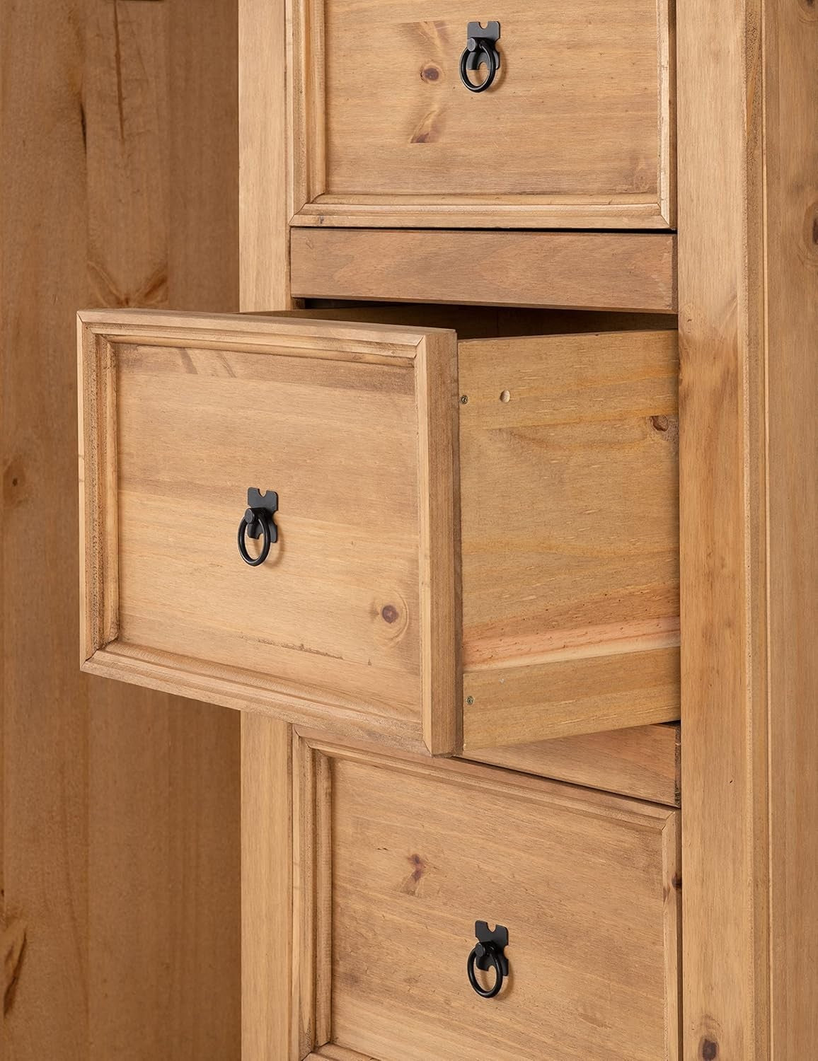 Rustic Pine Wardrobe 1 Door 4 Drawers Bedroom Storage with Hanging Rail