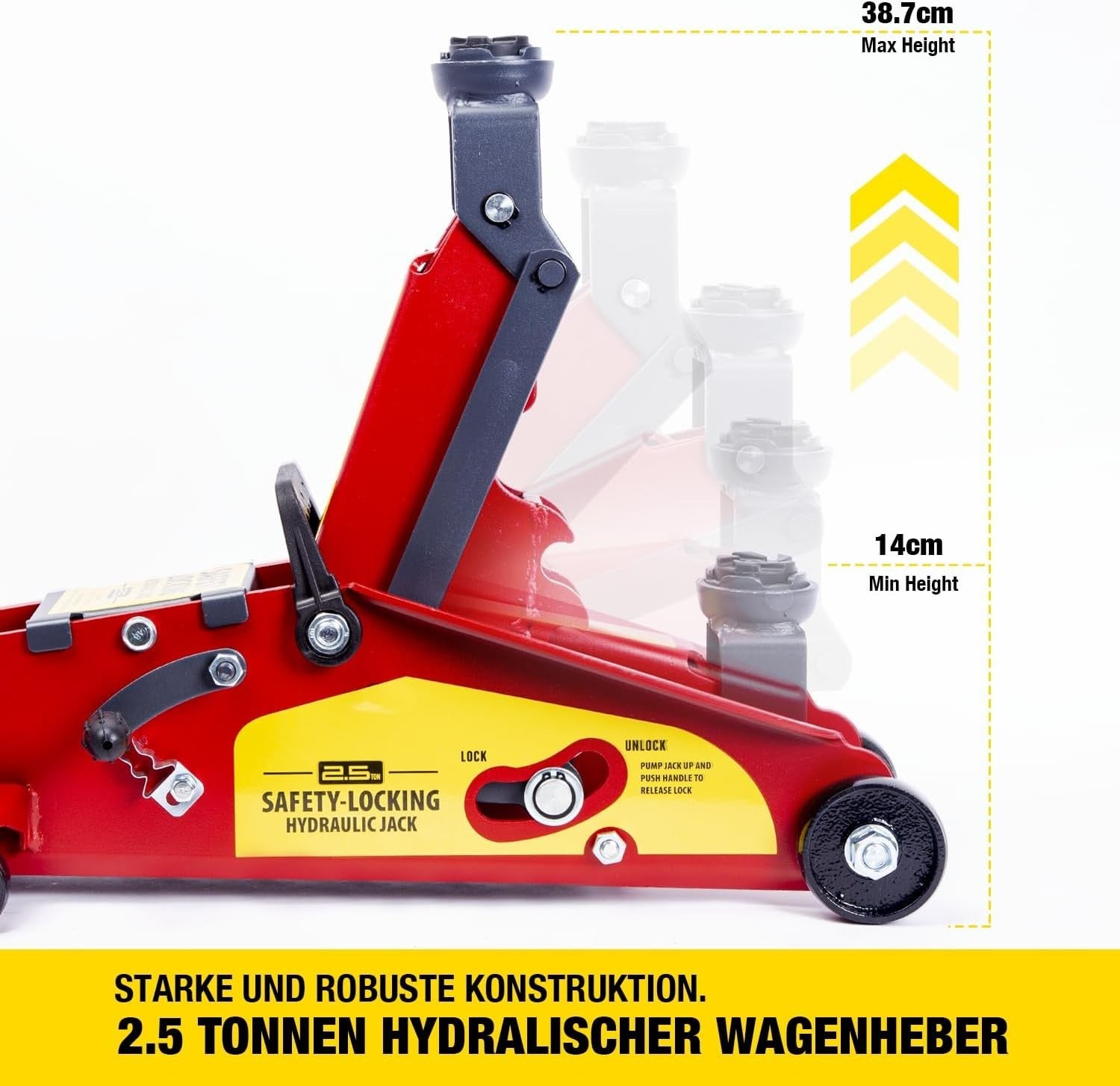 2.5 Ton Hydraulic Trolley Jack Auto-Locking Safety Lift 5.11–15.2" Heavy Duty