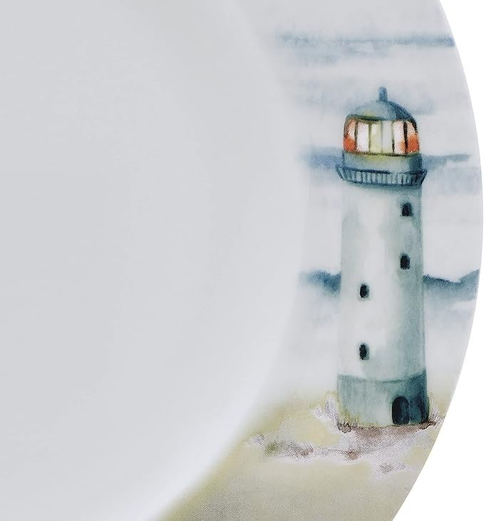 12pc Bone China Dinnerware Set Coastal Plates Bowls Lightweight Service for 4