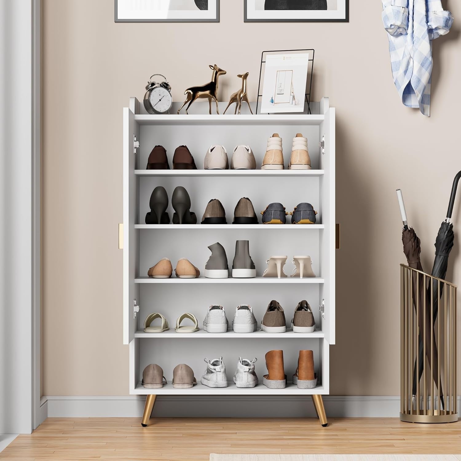Modern White Shoe Cabinet 2 Door Cupboard w/ Adjustable Shelves 80x35x100cm