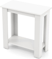 Slim White 2-Tier Bedside Table with Storage Shelf – Modern Compact Side Table
