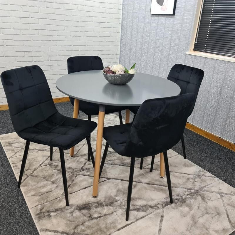 Modern Dining Table Set with 4 Chairs, Round Kitchen Table Set Black