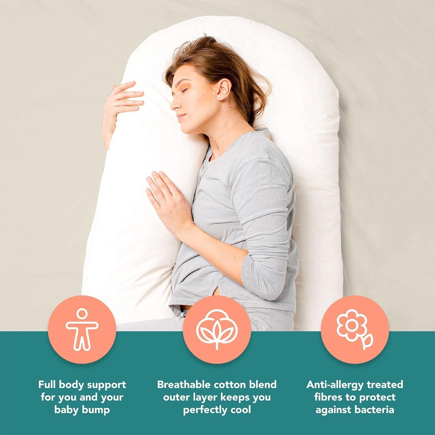 U Shaped Pregnancy Pillow Full Body Maternity Support Washable 150x35cm