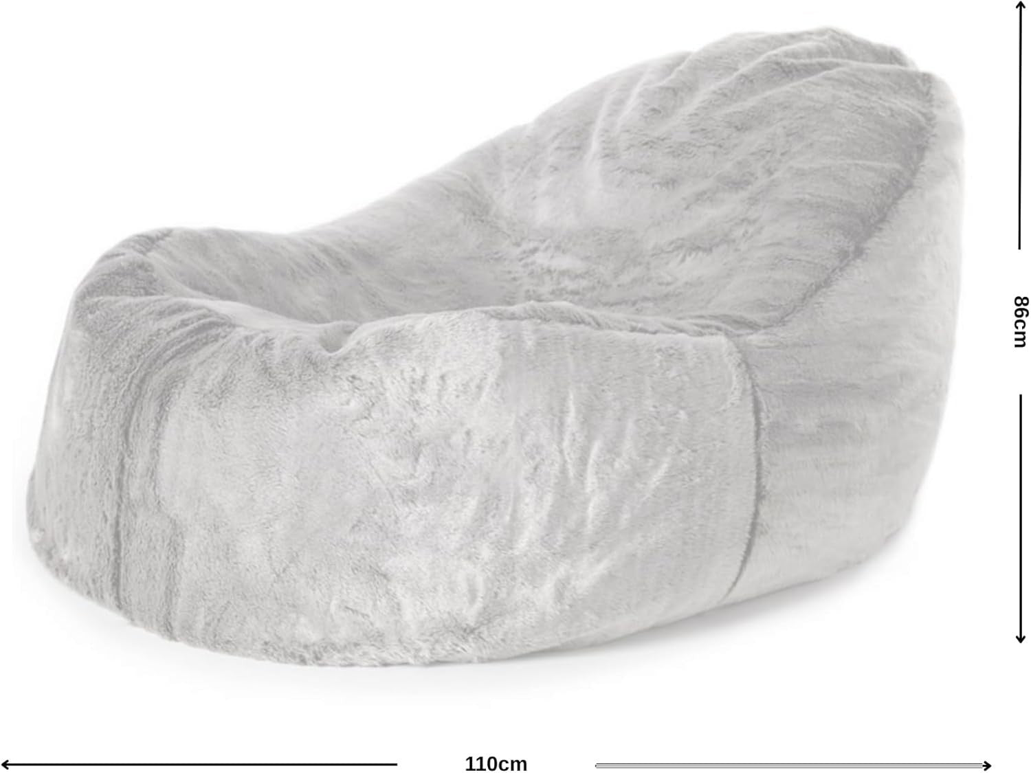 Luxury Faux Fur Bean Bag Chair Grey | Large Comfy Lounger Armchair Seat