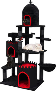Gothic Cat Tree Castle 69in Tall Cat Tower Large Condo Coffin Bed Scratching