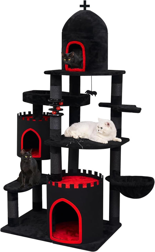 Gothic Cat Tree Castle 69in Tall Cat Tower Large Condo Coffin Bed Scratching