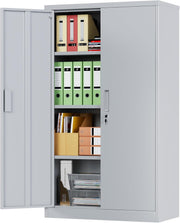 Metal Storage Cabinet 2 Door Lockable Steel Cupboard 3 Adjustable Shelves Grey