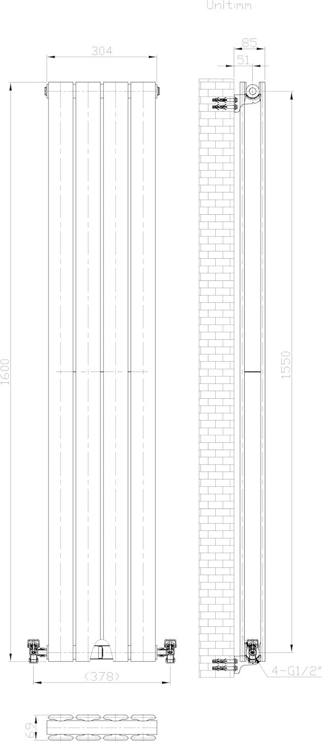 Slim Vertical Double Panel Radiator 1600x306mm White – Bathroom & Kitchen