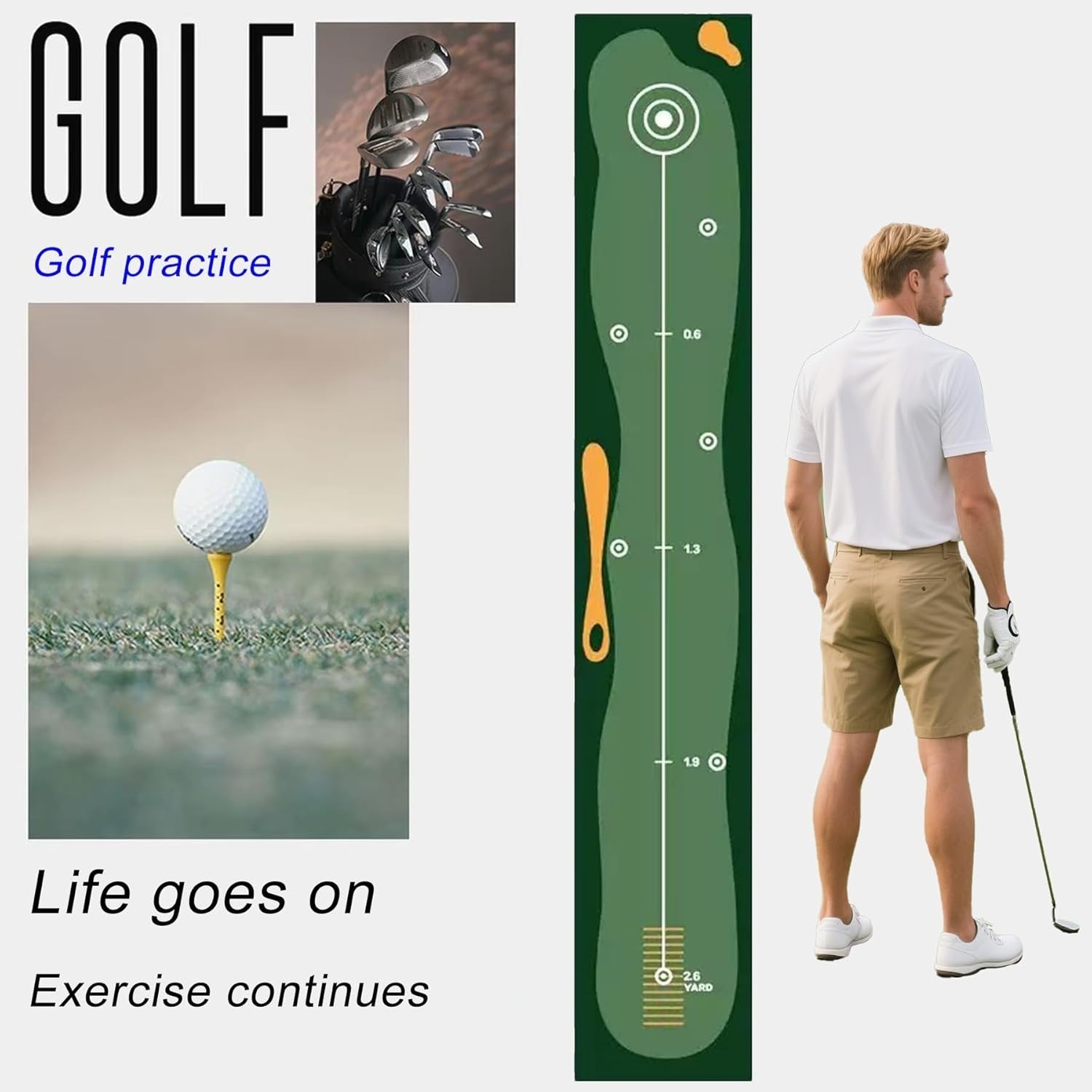 Golf Putting Training Mat Indoor Outdoor Practice Green Alignment Aid