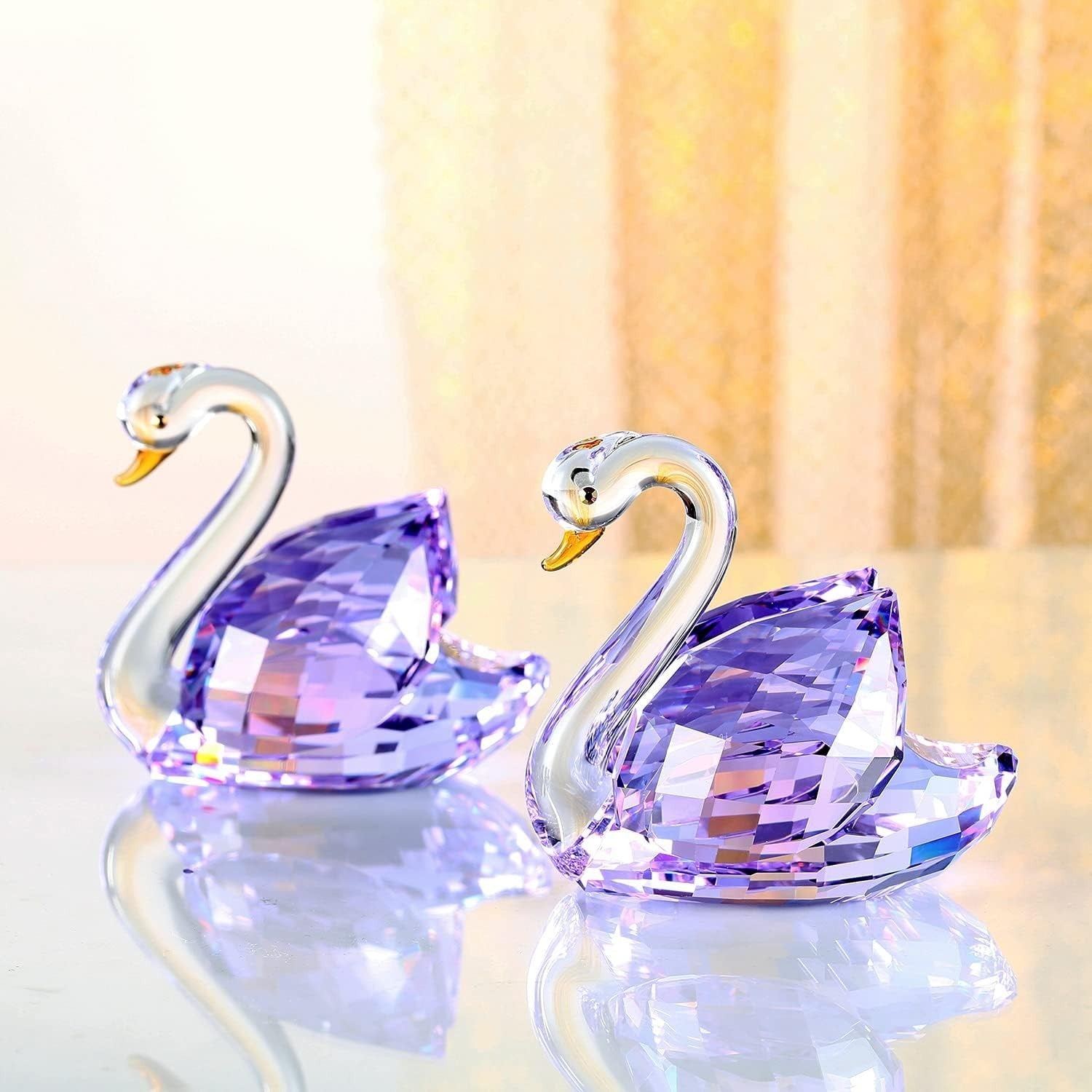 Purple Crystal Swan Pair Ornament – Romantic Anniversary Wedding Gift Home Decor