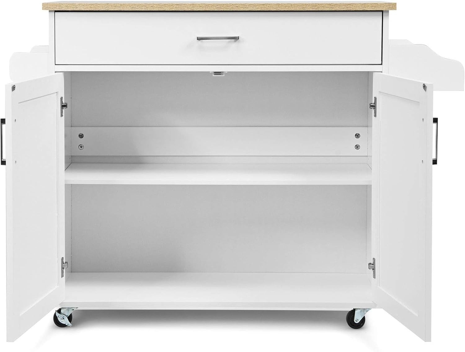 Kitchen Island Cart with Drawer, Adjustable Shelf & Towel Rack,White 40x116x85cm