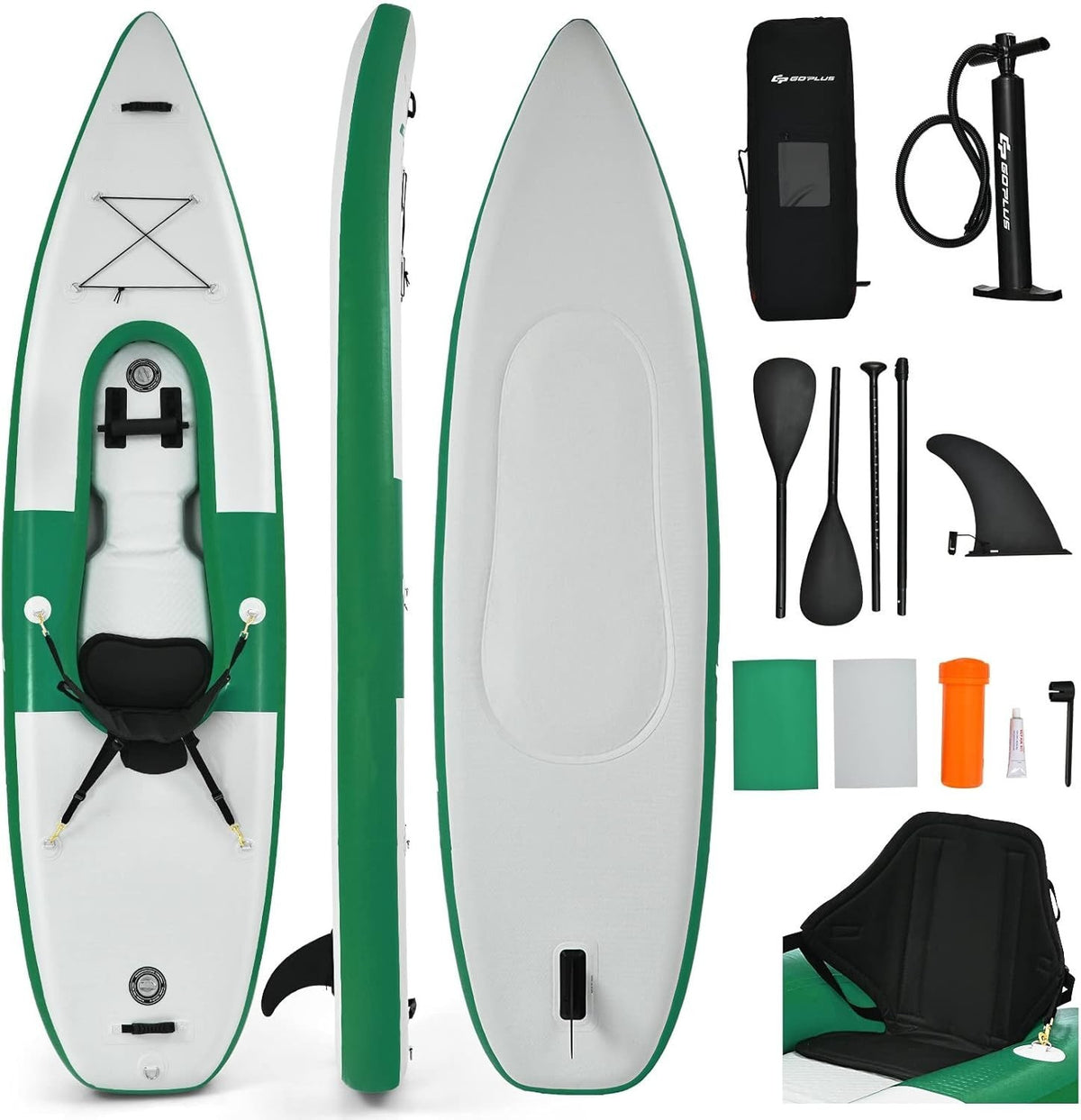 10.8FT Inflatable Kayak 1 Person Canoe w/ Oar Pump Seat Green