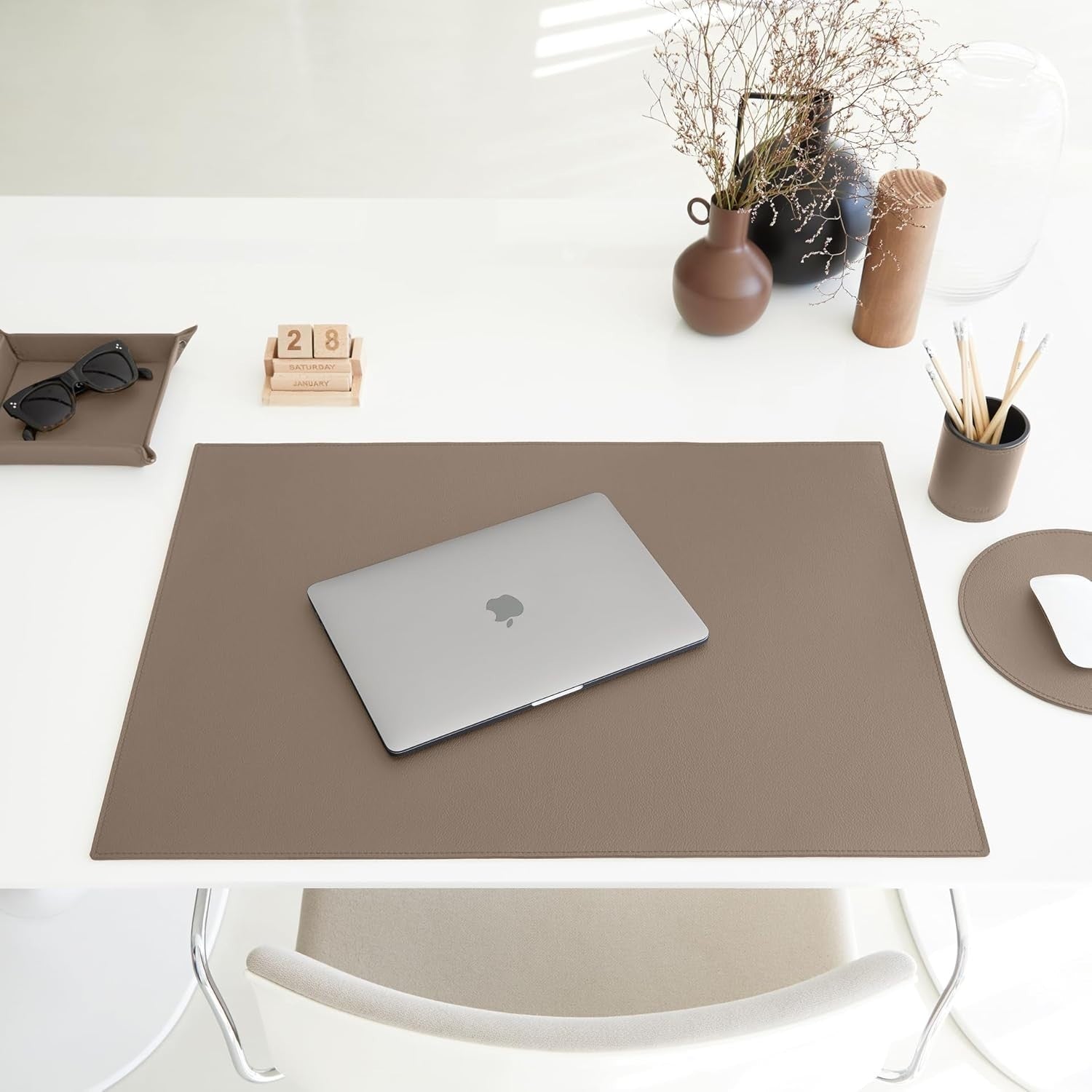 Leather Valet Tray Taupe Grey – Desk Organiser for Keys, Coins & Jewellery