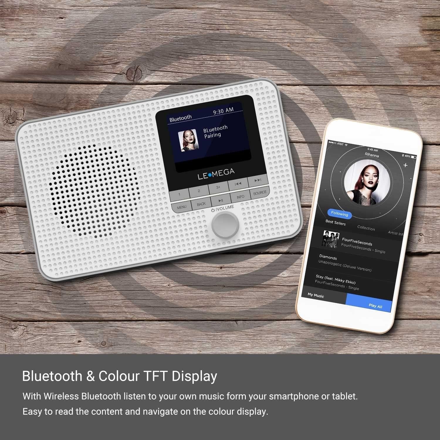 Portable DAB+ FM Radio Bluetooth TFT Colour Display Dual Alarm