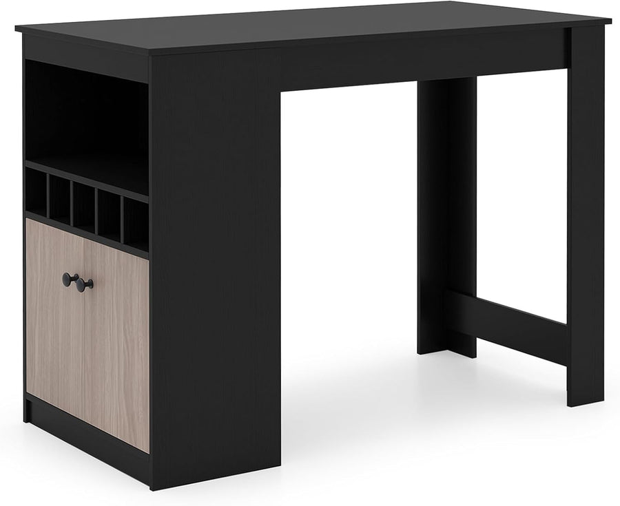 120cm Bar Table with Storage Shelves & Wine Rack – Black & Gray Counter Table