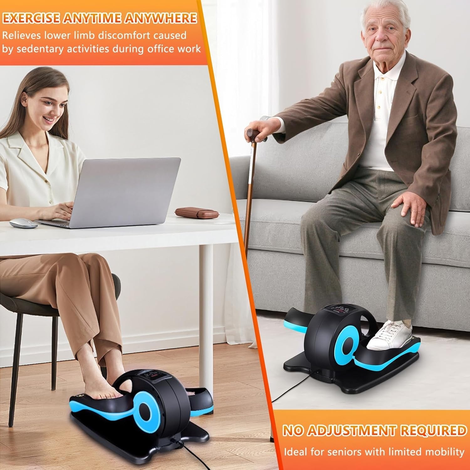 Electric Under Desk Elliptical Pedal Exerciser Quiet Seated Leg Trainer
