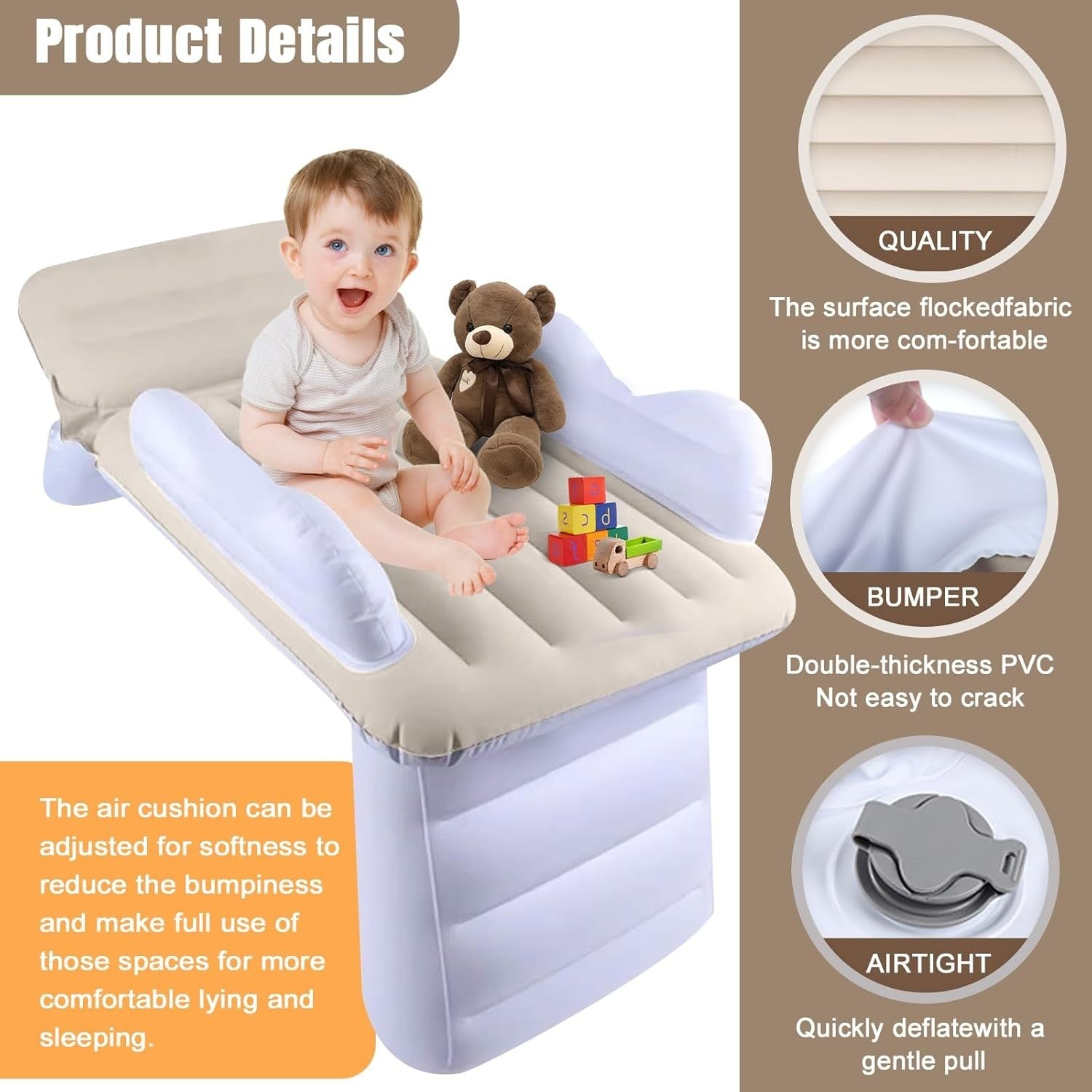 Portable Inflatable Toddler Airplane Bed with Safety Guard and Travel Pump
