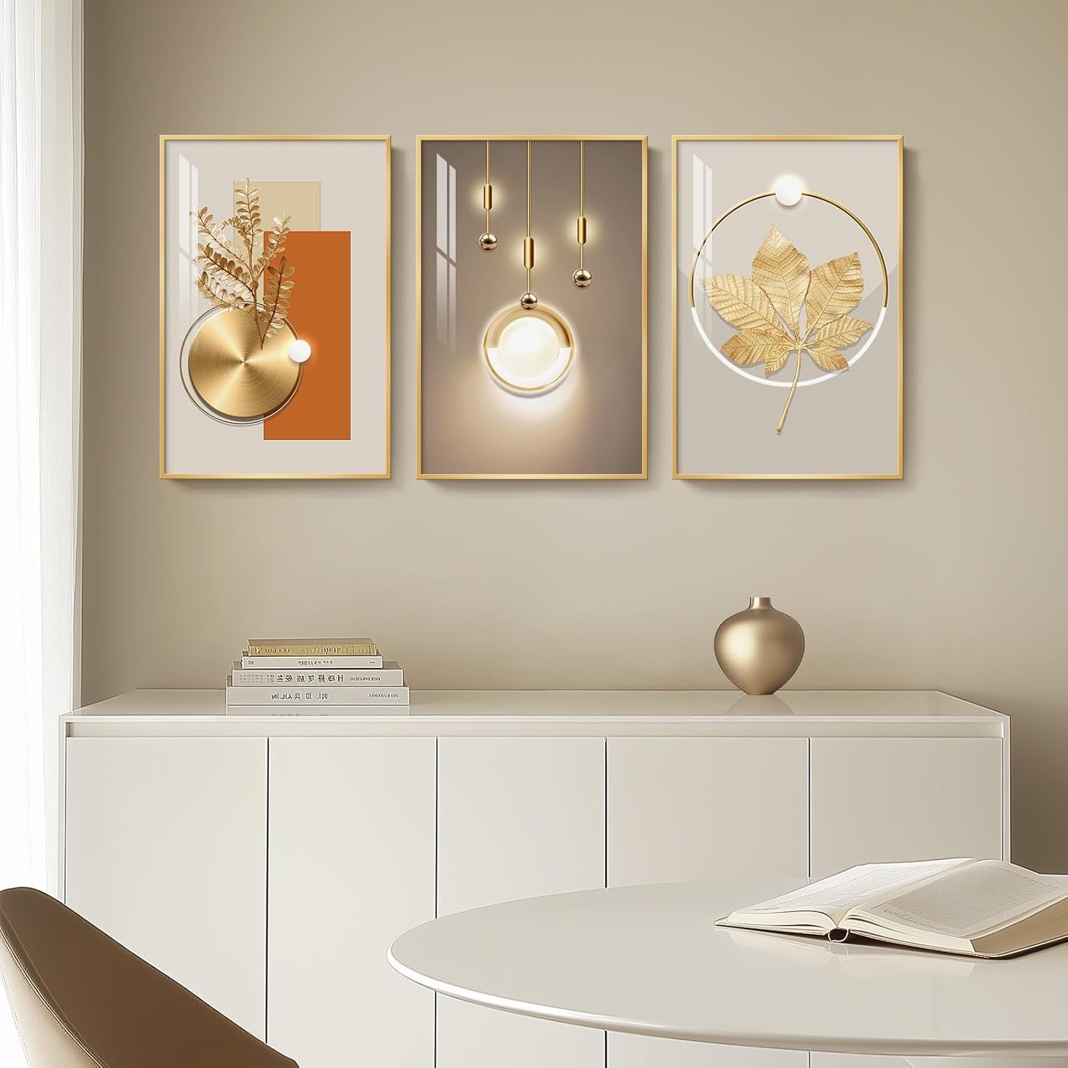 Gold Framed Wall Art Set of 3 Modern Luxury 16x24 Prints