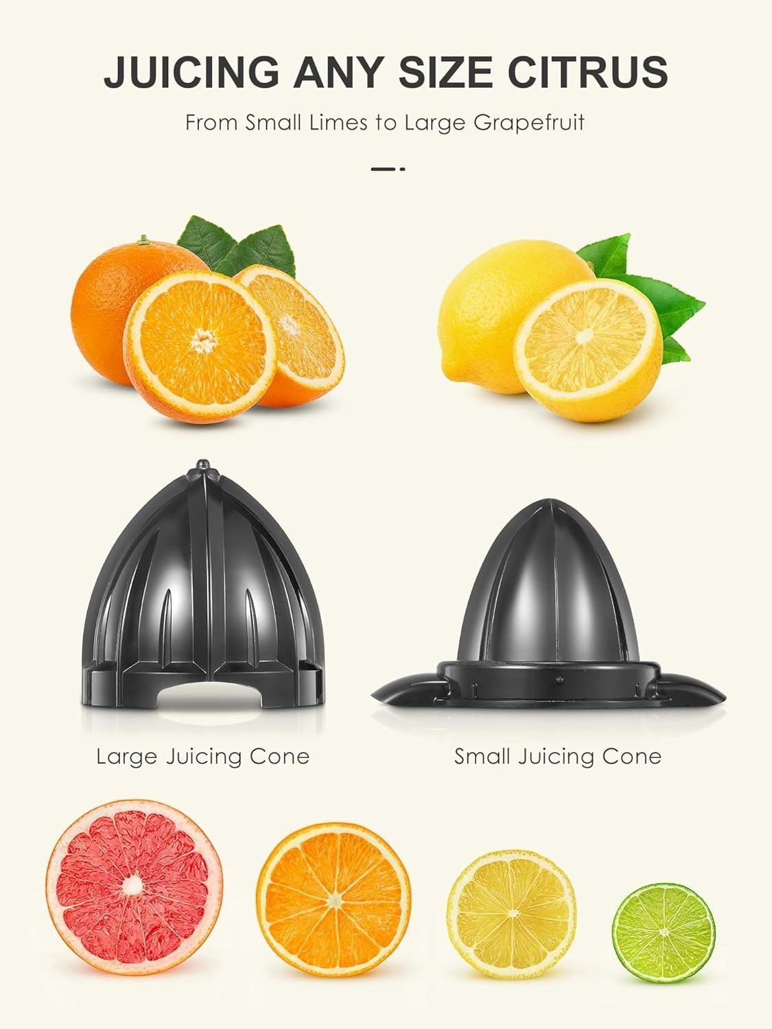 Electric Citrus Juicer Easy Press Stainless Steel Dual Cone Quiet 120V