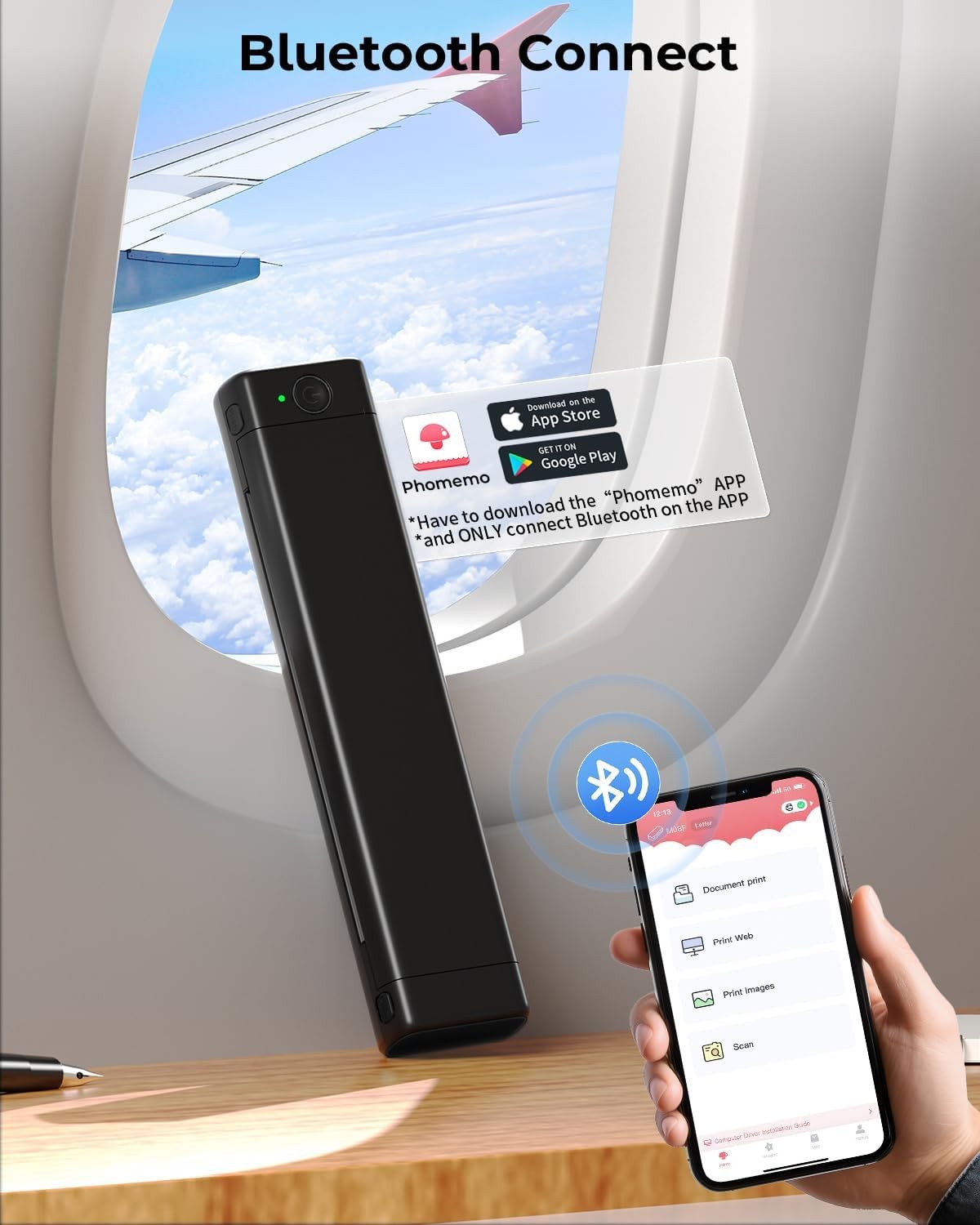 A4 Portable Thermal Printer Bluetooth Wireless Inkless Mobile