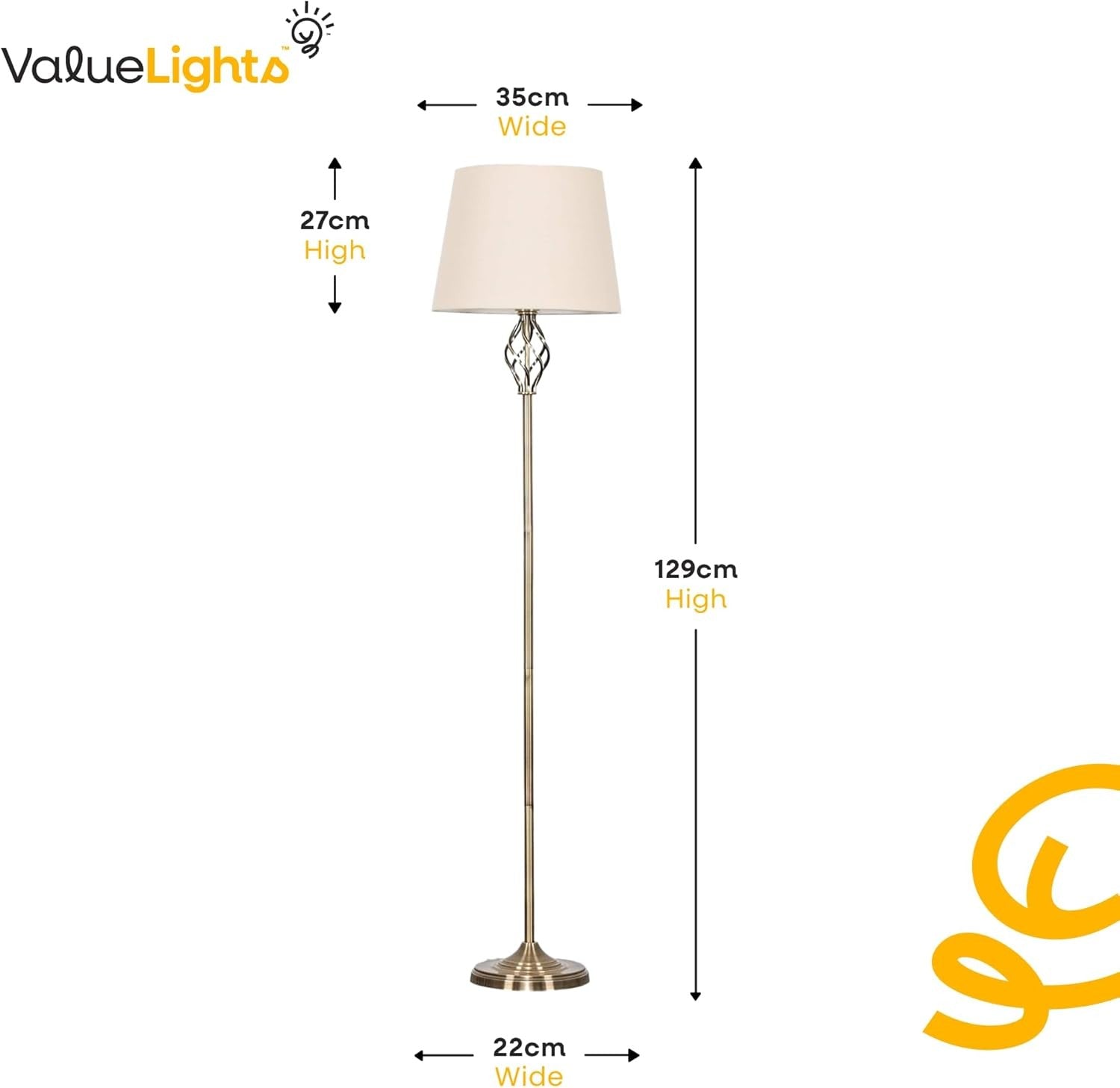 Antique Brass Twist Floor Lamp with Beige Tapered Shade Classic Standing Light