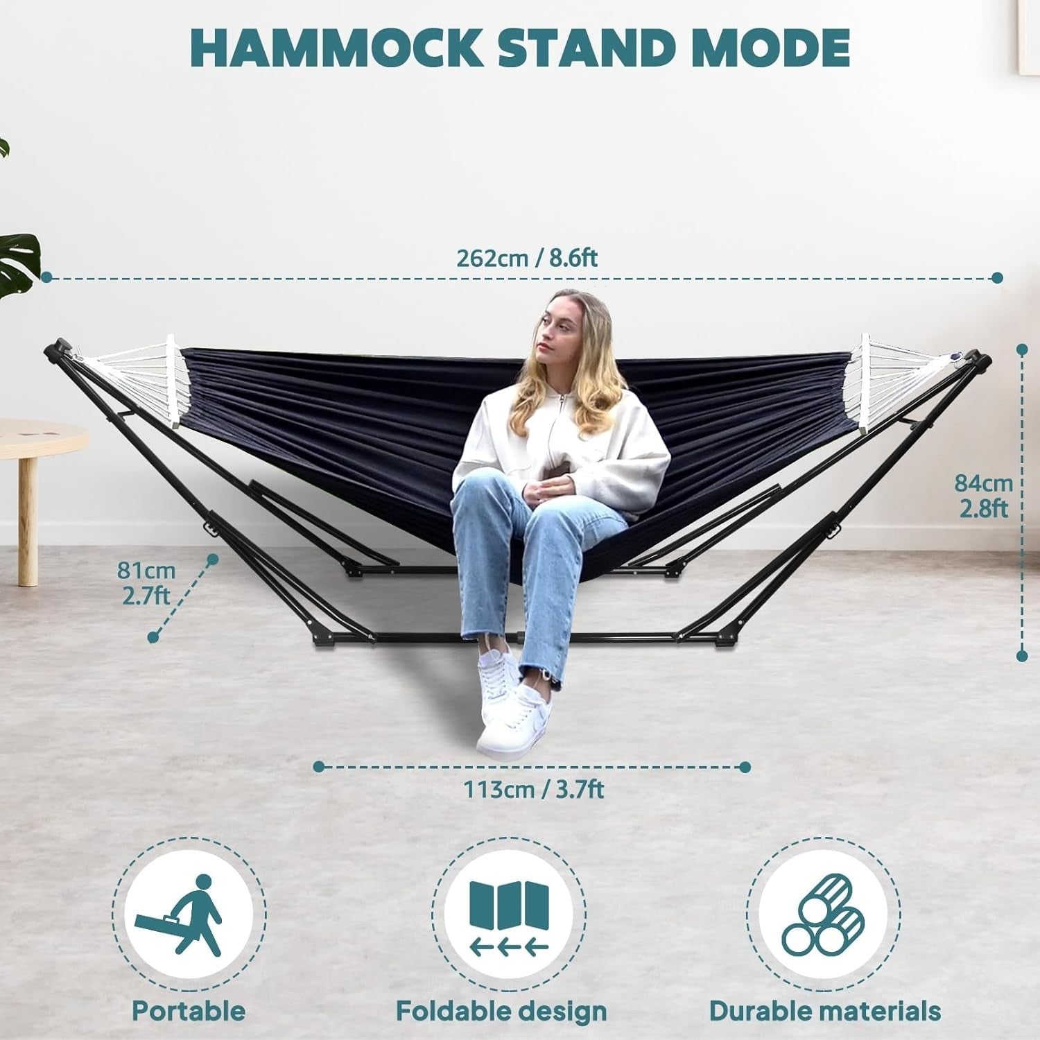 Foldable Hammock with Stand Outdoor Indoor Garden Chair Bed 150kg Max
