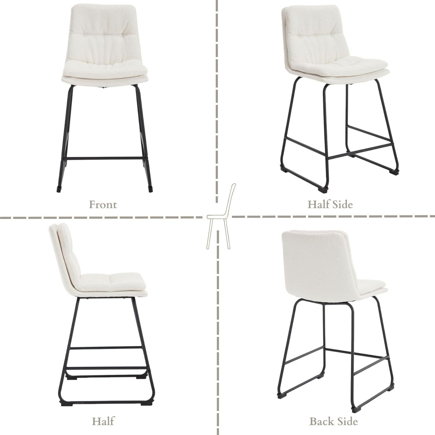 Modern White Bar Stools Set of 2 – Teddy Fabric Counter Chairs