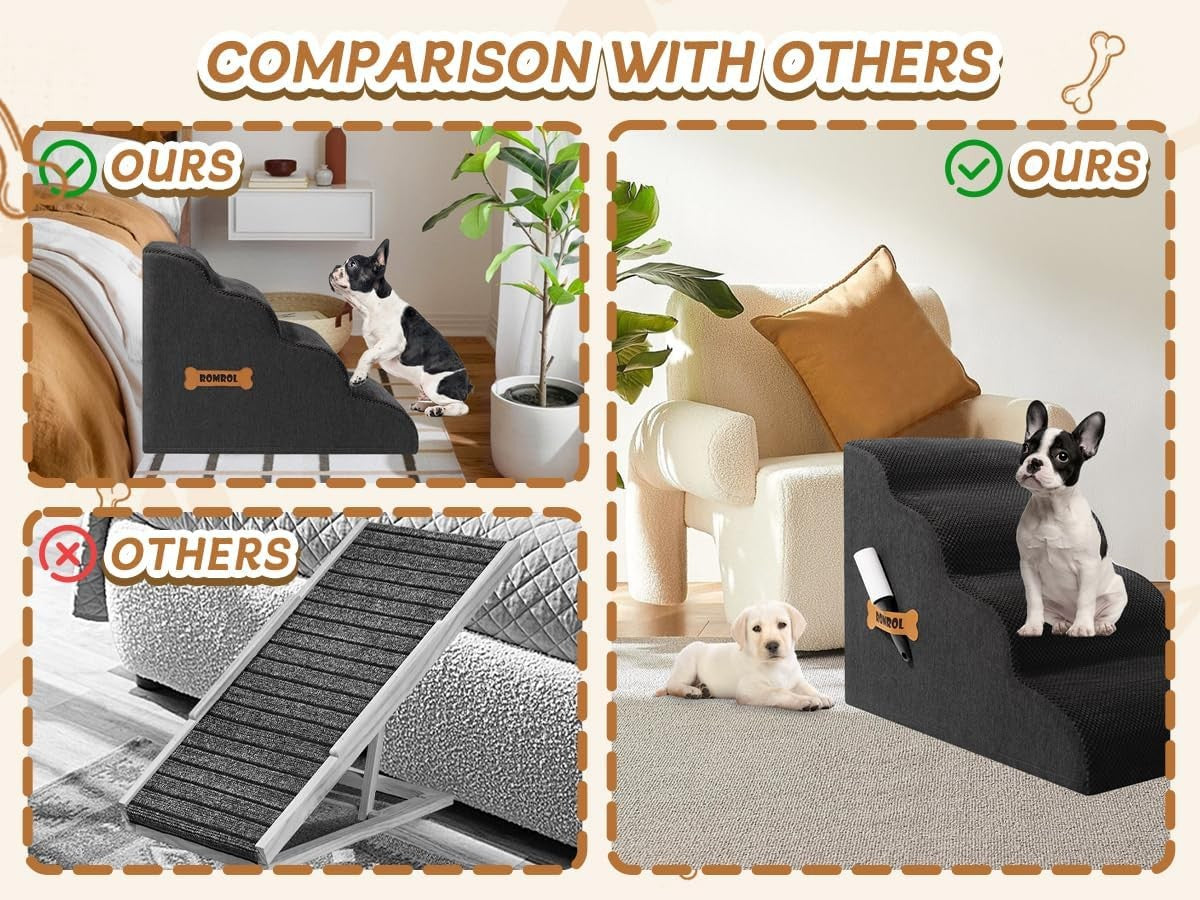4 Step Dog Stairs Non Slip Pet Ramp for Bed Sofa Washable Black