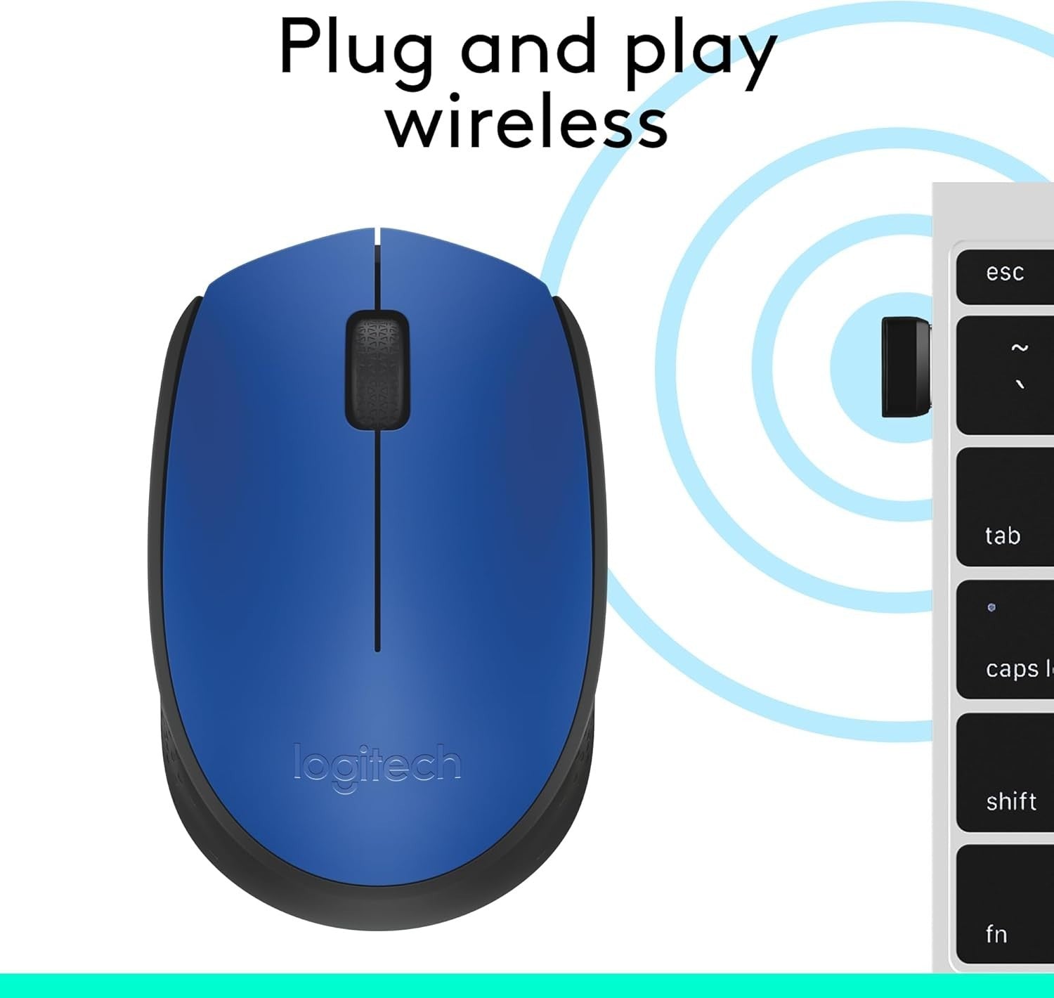 Wireless Mouse 2.4GHz USB Optical Laptop PC 12 Month Battery Blue