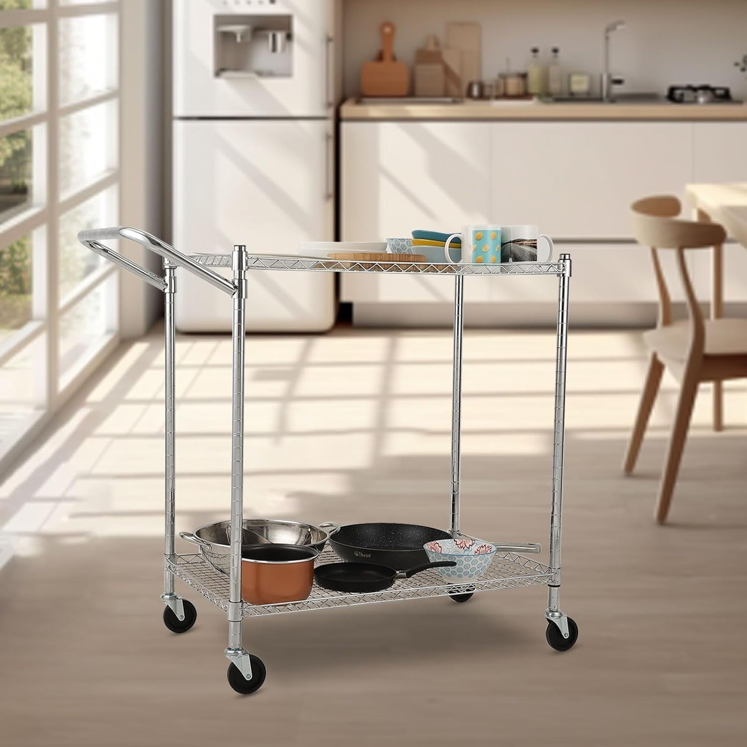 3 Tier Heavy Duty Metal Utility Cart Rolling Storage Trolley Silver
