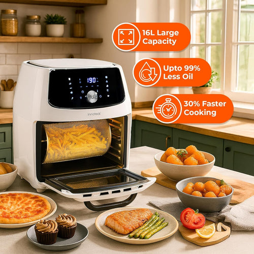 16L Air Fryer Oven Rotisserie 1800W 10 Presets Touchscreen White