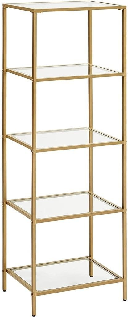 Tall 5-Tier Gold Glass Shelf Unit | Modern Display Rack Storage for Home Office