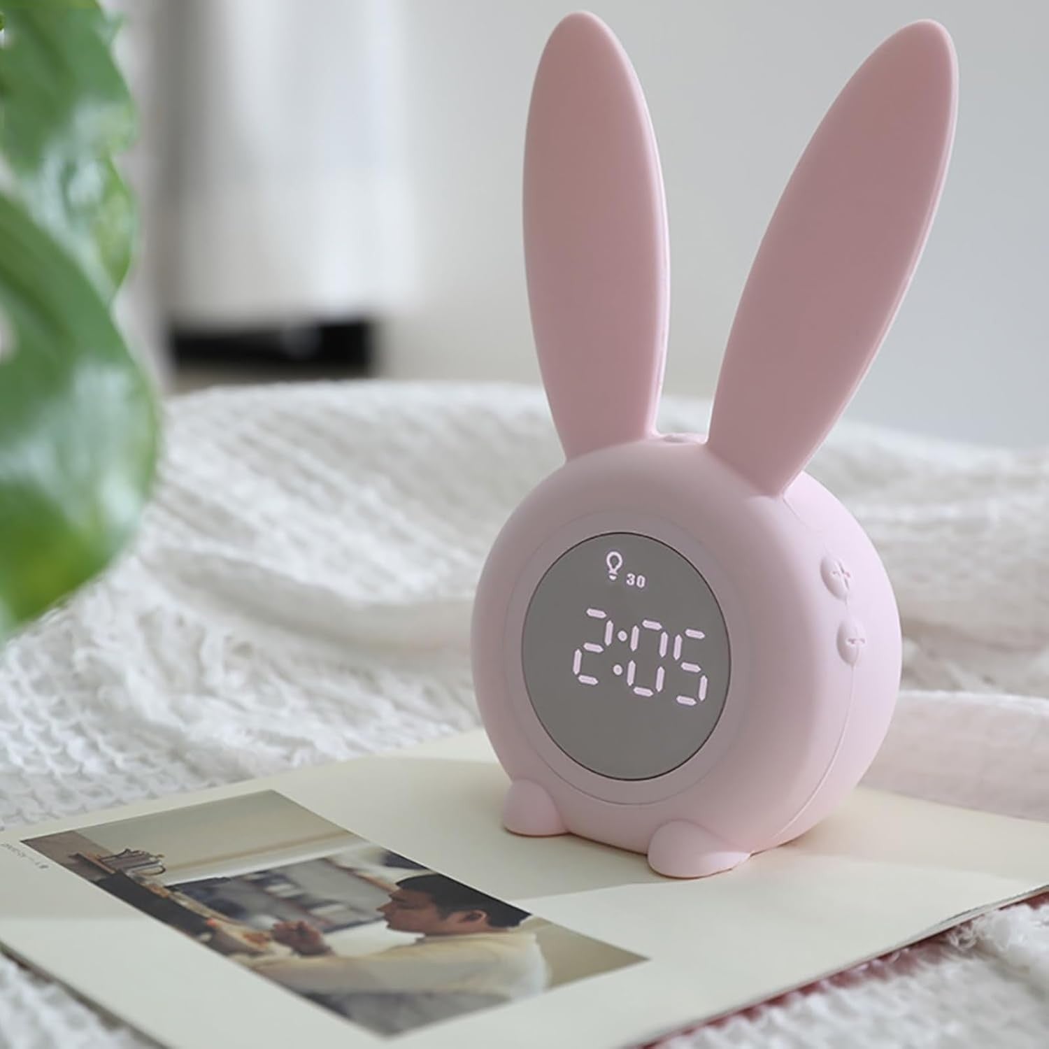 Cute LED Digital Alarm Clock Rabbit Night Light Rechargeable Loud Heavy Sleepers