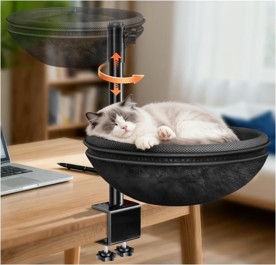 360 Rotating Desk Cat Bed Adjustable Cat Hammock Window Perch Black