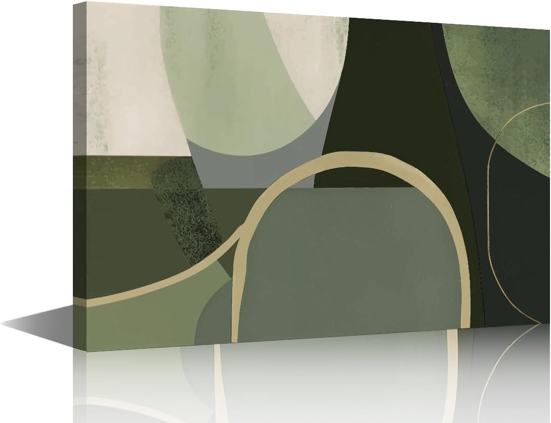 Olive Green Geometric Canvas Wall Art Framed 16x24in