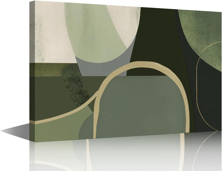 Olive Green Geometric Canvas Wall Art Framed 16x24in