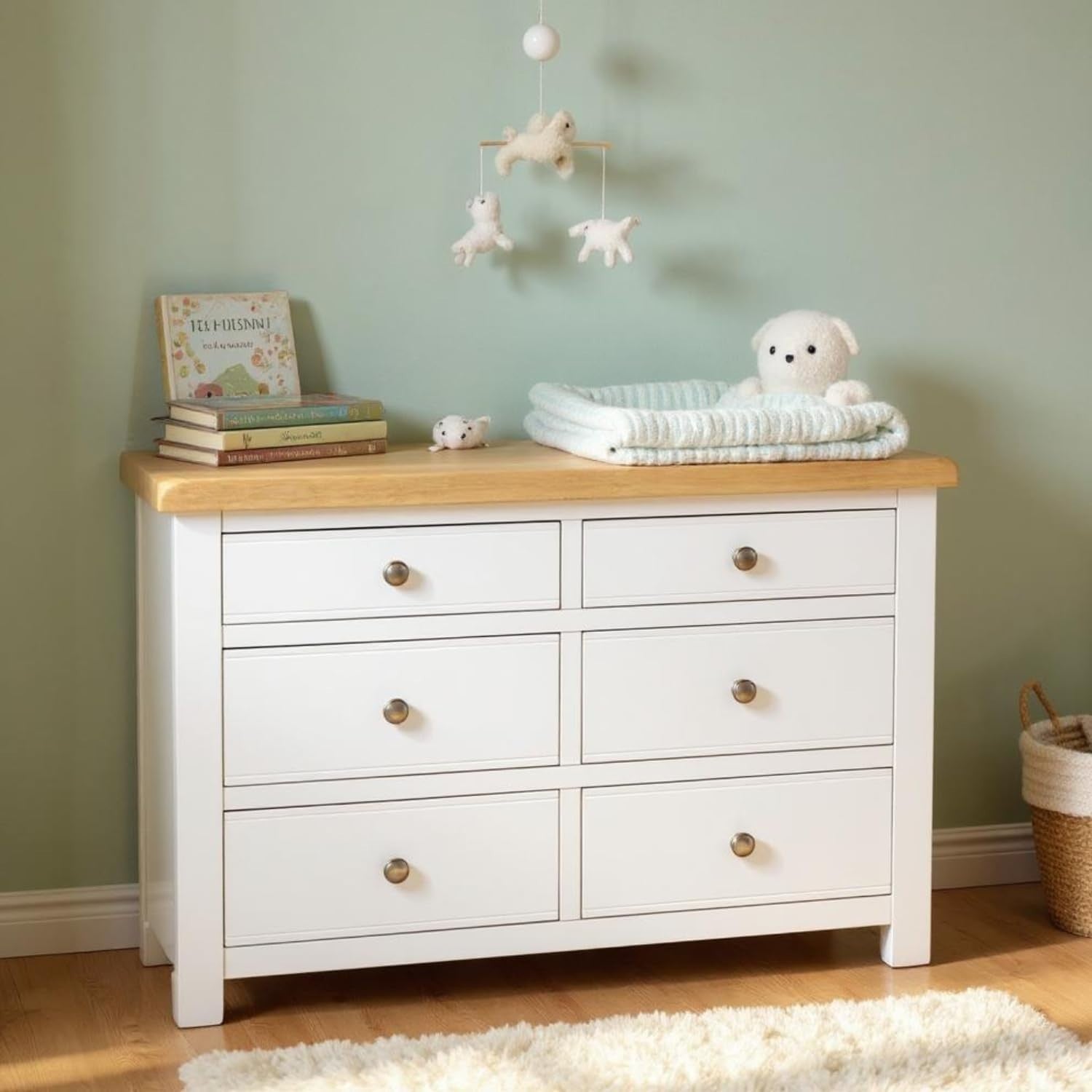 White Oak Top Solid Wood Chest 6 Drawer Dresser Bedroom Storage Unit
